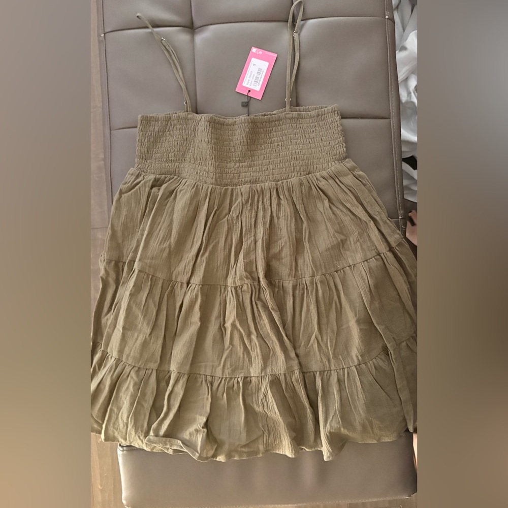 EDikted Olive Green Tiered Dress Mini Dress, Size Small